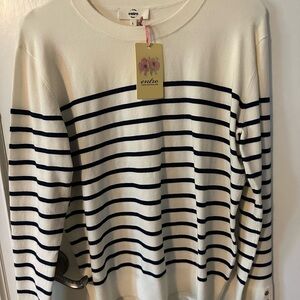 Entro Cream and Black Nautical Stripe Crew Neck Sweater